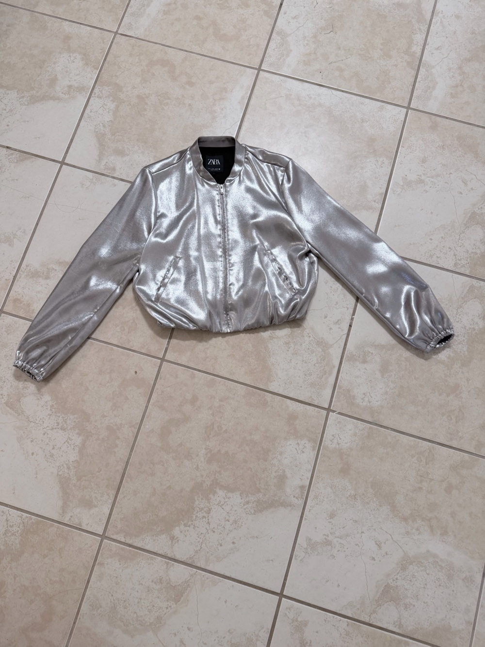 ZARA Silver Metallic Bomber Jacket